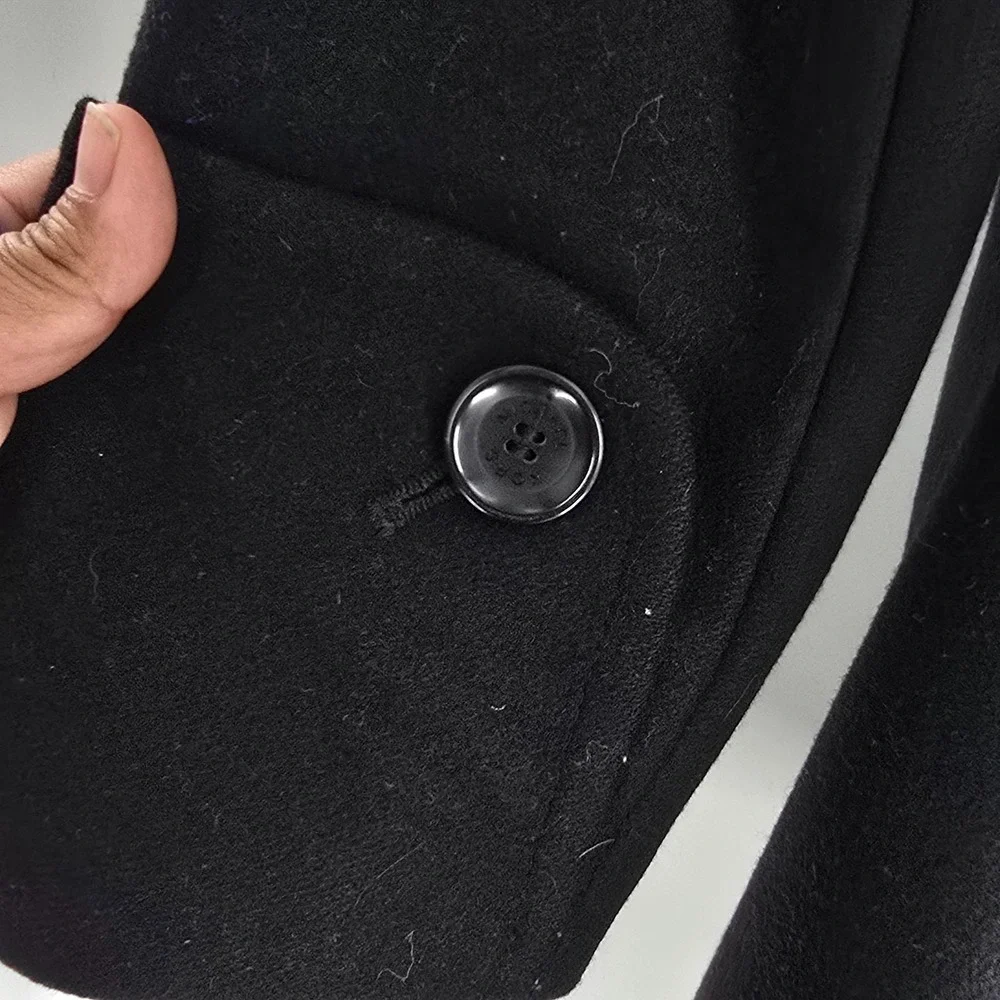 Michael Kors Black Wool Blend Double‎ Breasted Hooded Coat, Size 4